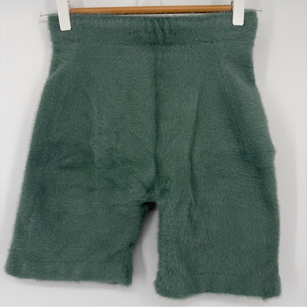 Gymshark‎ Whitney Simmons Sage Green Eyelash Fuzzy Shorts Size Small